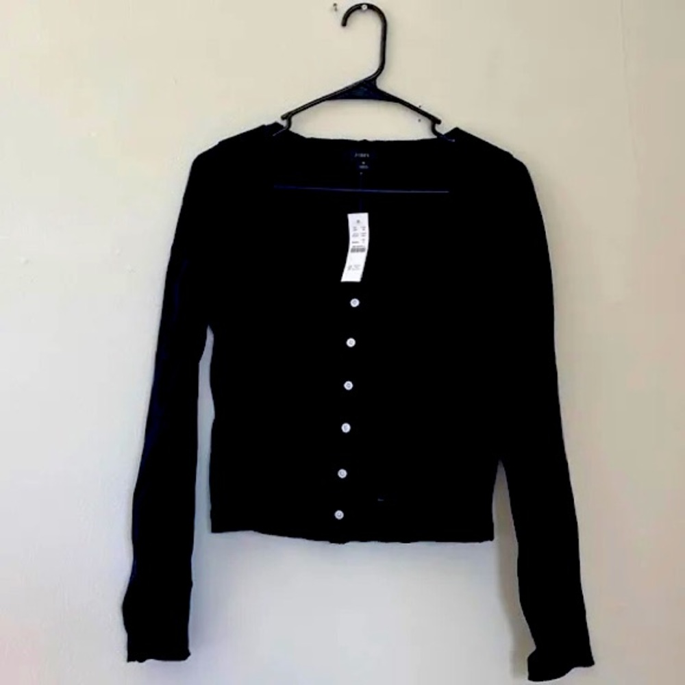 NWT J.Crew Women's Scoopneck Ribbed Cardigan Top | BLACK | Size L | BF370